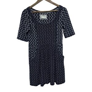 Saturday Sunday Anthro Dress Womens M Black Stretch Knit Geometric Pockets
